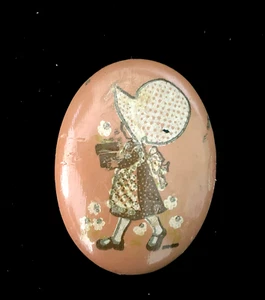 Vintage Porcelain Holly Hobbie 3.25”x 2.5” Oval Wall Plaque - Picture 1 of 3