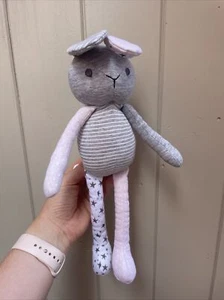 Tesco F&F Bunny Rabbit Baby Comforter Soft Toy Plush Pink & grey stars 14.5” - Picture 1 of 10