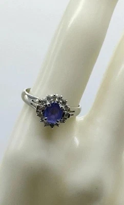 0.76 克拉天然坦桑石正品地球开采钻石纯铂金 6 码 — 第 1/4 张图片