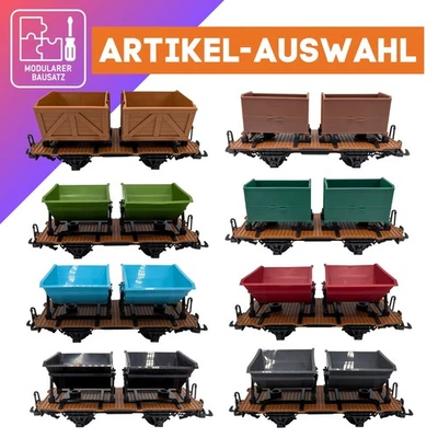 Träger-Flachwagen Mit Kipp-, Kasten- & Torflorenaufsätzen als Spur-G Bausatz - Bild 1 von 4