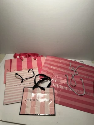 Victoria's Secret 8 sacolas de presente de papel médio logotipo listras rosa brilhante não usadas - Imagem 1 de 4
