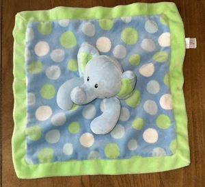 First Impressions Elephant Security Blanket Lovey Green Blue Polka Dot 12", - Picture 1 of 5