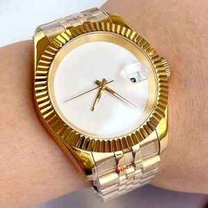 20ATM Wasserdicht Gelbgold Weißes Zifferblatt 36MM NH35 Tauchen Automatik Uhr Herren - Bild 1 von 6