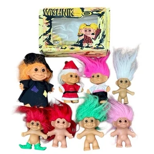 Vintage Trolls Lot Ideal Wishnik Troll Carry Case & 8 Dolls Uneeda Russ Toys - Picture 1 of 8