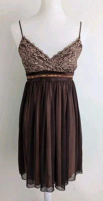 Vestido sin Mangas Vintage Años 90 y2k Marrón Transparente Babydoll Encaje Cachicho Fairycore Pequeño Foto 1 de 4