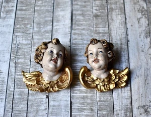 Antique Pair Wooden Cherubs Religion Decor Gilded Cherubs - Picture 1 of 7