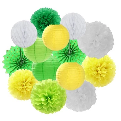 Amarillo-Blanco Verde Fiesta-Decoraciones Serpentinas-Linternas - 14 piezas Primavera Verano... Foto 1 de 4