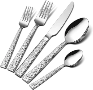 Besteck Set, 30-Teilig Edelstahl Poliert Besteckset Für 6 Personen, Gehämmertes  - Bild 1 von 12
