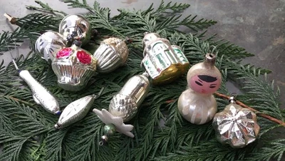 Alter Weihnachtsschmuck Christbaumschmuck 10 Ornamente Kugeln, Fisch, Eskimo 141 - Bild 1 von 4