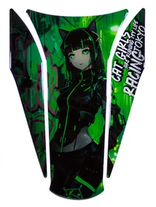 Tank Pad Paint Protection Anime Cat Girl Dark Green Compatible with Kawasaki ... - Picture 1 of 7