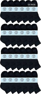 24 Units of Kids Cotton Quarter Ankle Socks In Black Size 4-6 - Boys - Picture 1 of 5