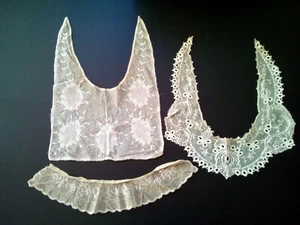 3 Neckband Lace Embroidery The Point Of Luneville Roses Antique - Picture 1 of 7
