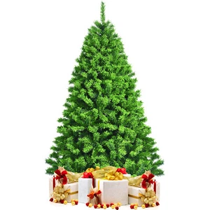 Costway 6.5' Green Flocked Hinged Artificial Christmas Tree w/ Metal Stand - Picture 1 of 8