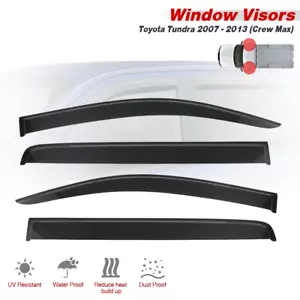 For 2007-13 Toyota Tundra Crew Max Window Visor Shade Rain/Sun Guard w/3M Tape - Picture 1 of 5