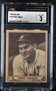 1940 Play Ball R335 #199 Pinky Higgins Detroit Tigers - CSG 3 VG - Picture 1 of 2