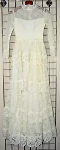 Maxikleid Vintage 70er Jahre funkelnd Elfenbein Lagen Spitze Rüschen Pailletten passend Gr. S/M - Bild 1 von 10