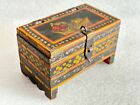 RARE OLD VINTAGE TRIBAL HAND-PAINTED WOODEN SMALL CASH / JEWELRY BOX (WB.2)