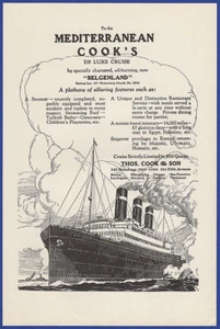 Vintage 1923 COOK'S DE LUXE Steam Ship Cruise Line BELGENLAND Print Ad 20's - Picture 1 of 1