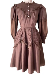 Vintage 70s Lace Dress S/M, Malco Modes Western Brown Lace Ruffles Square Dance - Picture 1 of 8