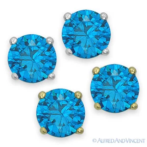 Pendientes de tachuelas de plata esterlina 925 de piedra de nacimiento de diciembre cúbica azul de circonio para mujer - Imagen 1 de 11
