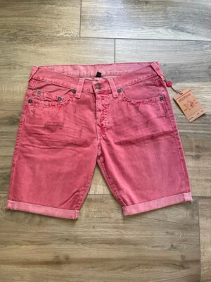 True Religion 短裤男式 36 粉色 Geno 切割美国棉破损纽扣门襟 — 第 1/4 张图片