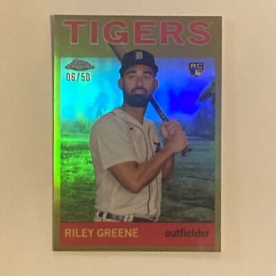 2023 Mitchell & Ness Lids Topps Chrome Riley Greene Gold Refractor /50 RC #64-1 - Image 1 of 4