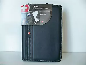 Wenger Black Top-Grain Leather Mobile Cell Phone Zippered Portfolio Pad Case  - Picture 1 of 4