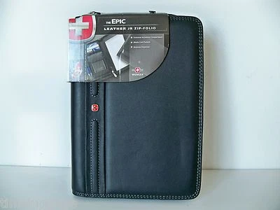 Wenger Black Top-Grain Leather Mobile Cell Phone Zippered Portfolio Pad Case  - Image 1 of 4