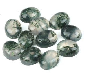 AAA Loose Gemstone Oval Natural Moss Agate Flat Back Cabochon For Making Jewelry - Picture 1 of 23