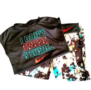 NIKE GIRLS BUNDLE SIZES 6X L (SHIRT) M (LEGGINGS) ACTIVEWEAR - Picture 1 of 8