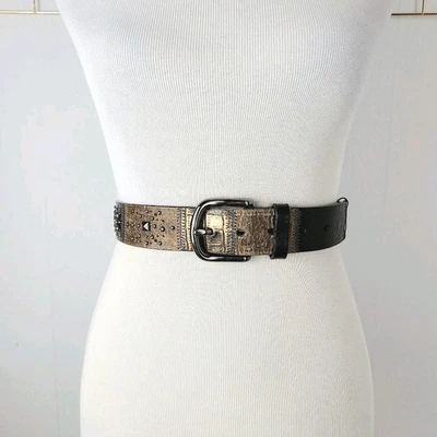 Cinturón Fossil Mujer Grande Patchwork Tachuelas Cosido Metálico Cuero Genuino-Leer Foto 1 de 4