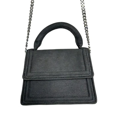 Bolso de Hombro Zara Mini City Gris Tela Denim Plata Cadena Correa Cierre Solapa Foto 1 de 4