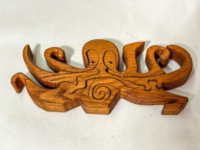 [E471] 手工制作章鱼雕塑木制拼图艺术复古 8 件 11 — 第 1/4 张图片