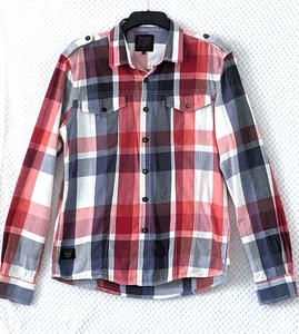 FIRETRAP Blue Red Check Buttoned Shirt Sx XL Long Sleeve Pockets Country Western - Picture 1 of 8
