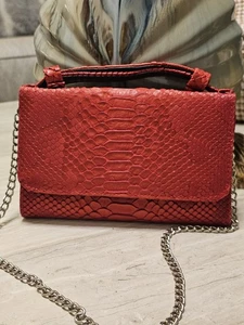 Vintage Monko Red Genuine Leather Croc Print Wallet Purse with Top Handle &... - Picture 1 of 17