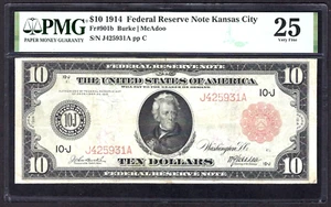 🇺🇸1914 $10 RED-SEAL FR-901b ♚♚KANSAS CITY♚♚ PMG VF 25, ONLY 25 KNOWN, SCARCE ! - Picture 1 of 2
