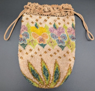 Cartera Antigua Floral Rosa Lavanda Amarillo Naranja Azul Marrón Micro Cuentas Borla Foto 1 de 4