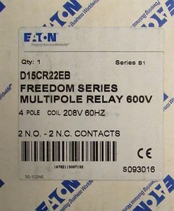 EATON CUTLER HAMMER D15CR22EB 4 Pole 208V Coil Multi Pole 600V Relay 2NO 2NC - Picture 1 of 3