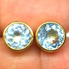 9 mm. Sky Blue Topaz Earrings 925 Sterling Silver 18K Gold Plated