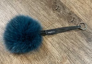 Sagafurs Teal Mink Fur Ball Charm Keychain Car Key Ring Certified Farmed - Picture 1 of 6