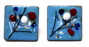 Emaille Quadrat Ohrclips Blau Rot Weiß Bohemian MCM - Bild 1 von 3