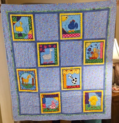 Adorable Flannel Baby/Toddler Quilt with 8 Cute Critters 48"x54" - Image 1 of 4