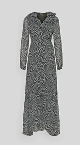 PINKO 'UMILE ABITO POIS' Monochrome Georgette Wrap Over Maxi Dress S/ IT 40 £320 - Picture 1 of 16
