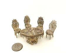 A LOVELY VINTAGE  SILVER FILIGREE TABLE  SET - 1:48" SCALE DOLLHOUSE MINIATURE
