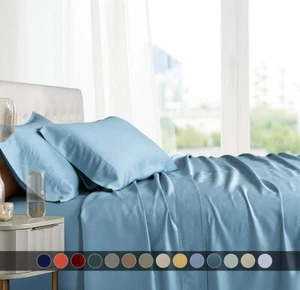Super Soft Bamboo Viscose Bed Sheets Luxury Deep Pocket Cool Solid Sheet Set - Picture 1 of 15