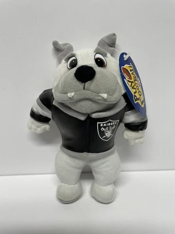 Vintage 1998 Play Football Oakland Raiders NFL 9" Stuffed Bulldog Plush  w/ Tag Cover
