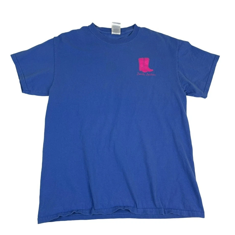 Gildan Niña Dulce Southern Vaquera Bota Camiseta M Azul Rosa 100% Algodón Foto 1 de 4