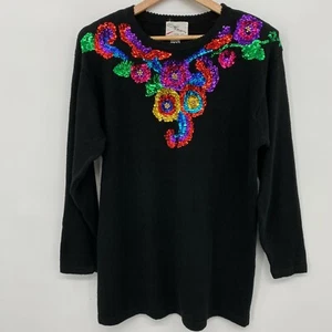 Vintage Sweater Jumper Medium 1992 Sequins Shoulder Pads Statement 90s Disco Y2K - Picture 1 of 7