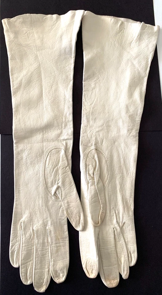 Guantes para mujer de colección La Masheen Trefousee de cuero longitud ópera Francia talla 7 Foto 1 de 4