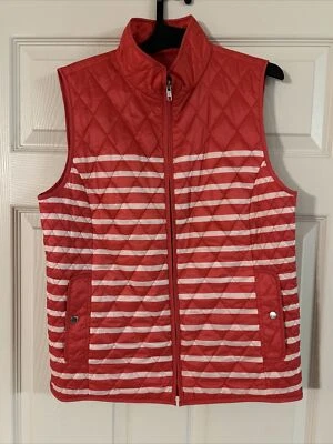 Talbots Small Light Weight ZIP Up Striped Sleeveless Quilted Vest Women 10-1 - Image 1 of 3